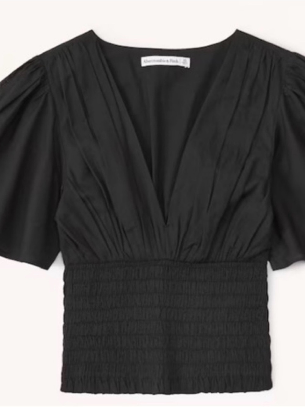 Abercrombie & Fitch Black Deep V Smocked Waist Blouse like new